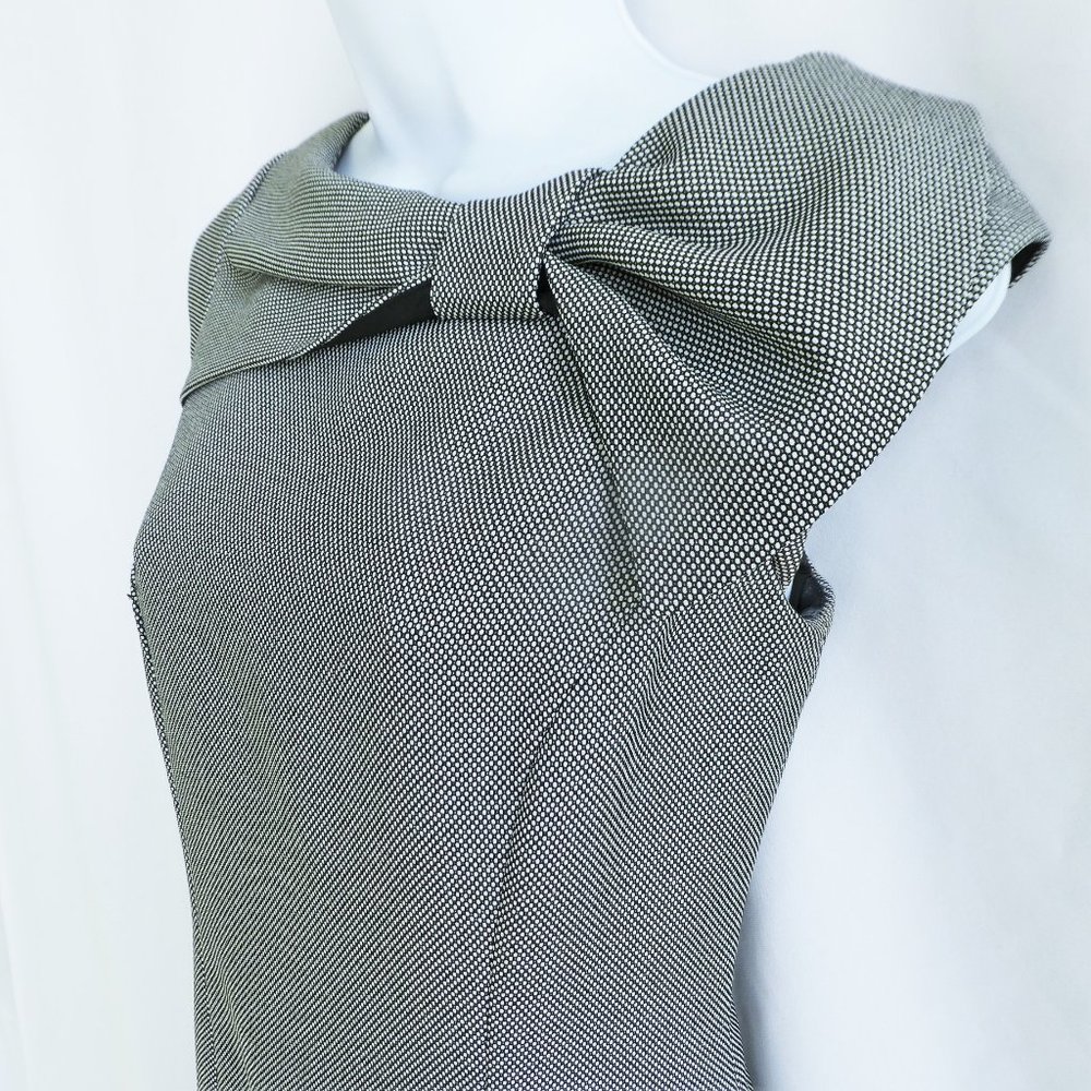 Tahari Arthur S Levine Micro Dot Sheath Dress Bow Neckline Princess Seams Line 4 - Picture 3 of 8